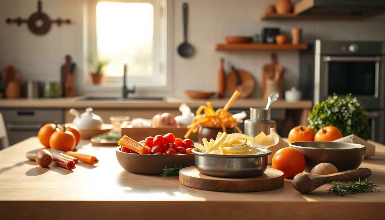 Fresh seasonal ingredients arranged for home cooking