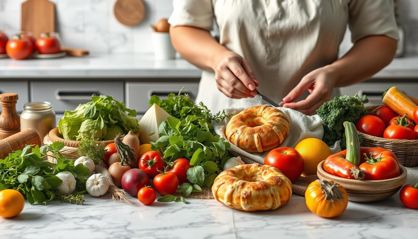 Measured baking ingredients prepared on a counter